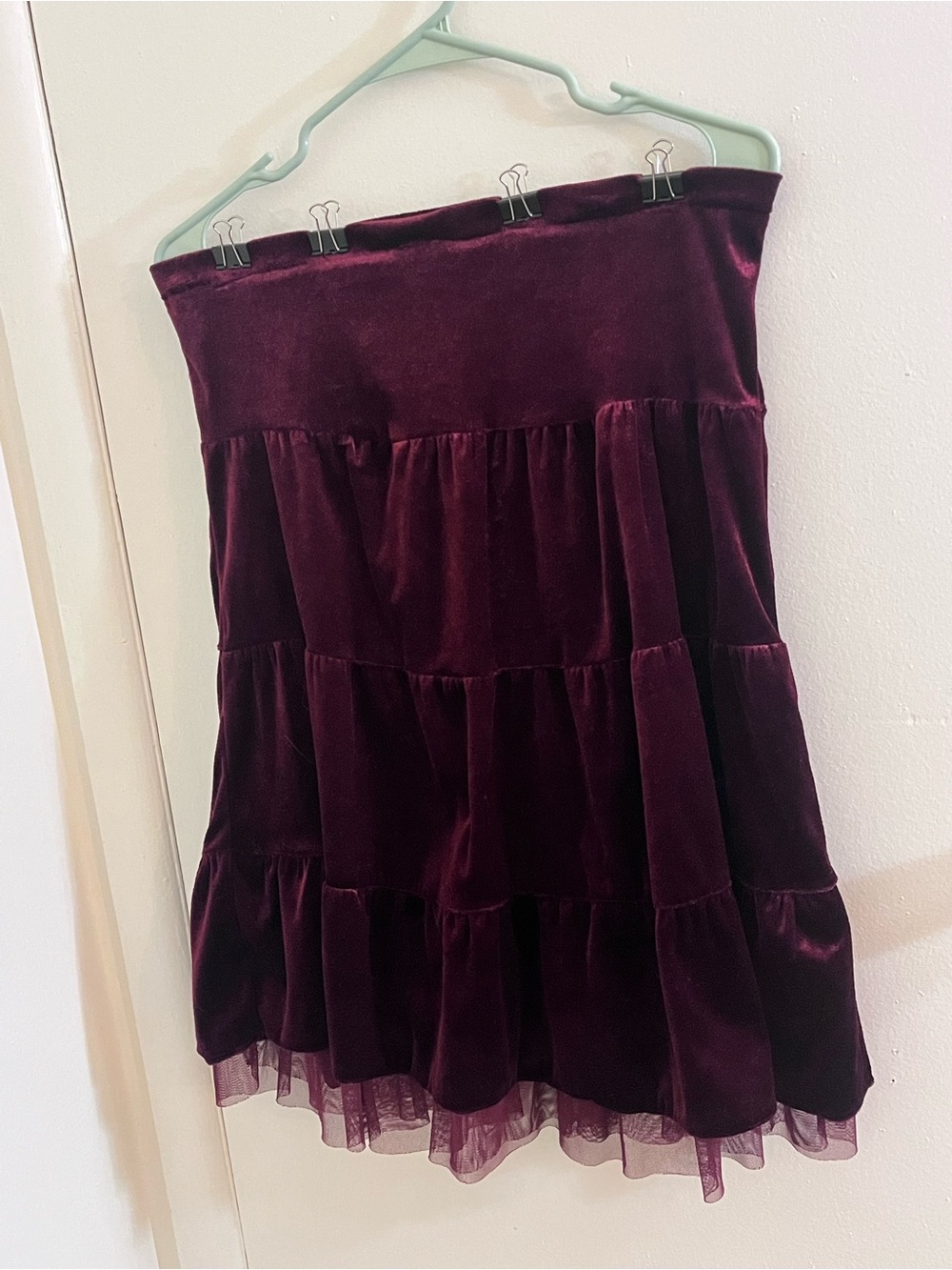 Mary-Kate & Ashley Girls L 10/12 Burgundy Velvet Ruffle Tulle Skirt